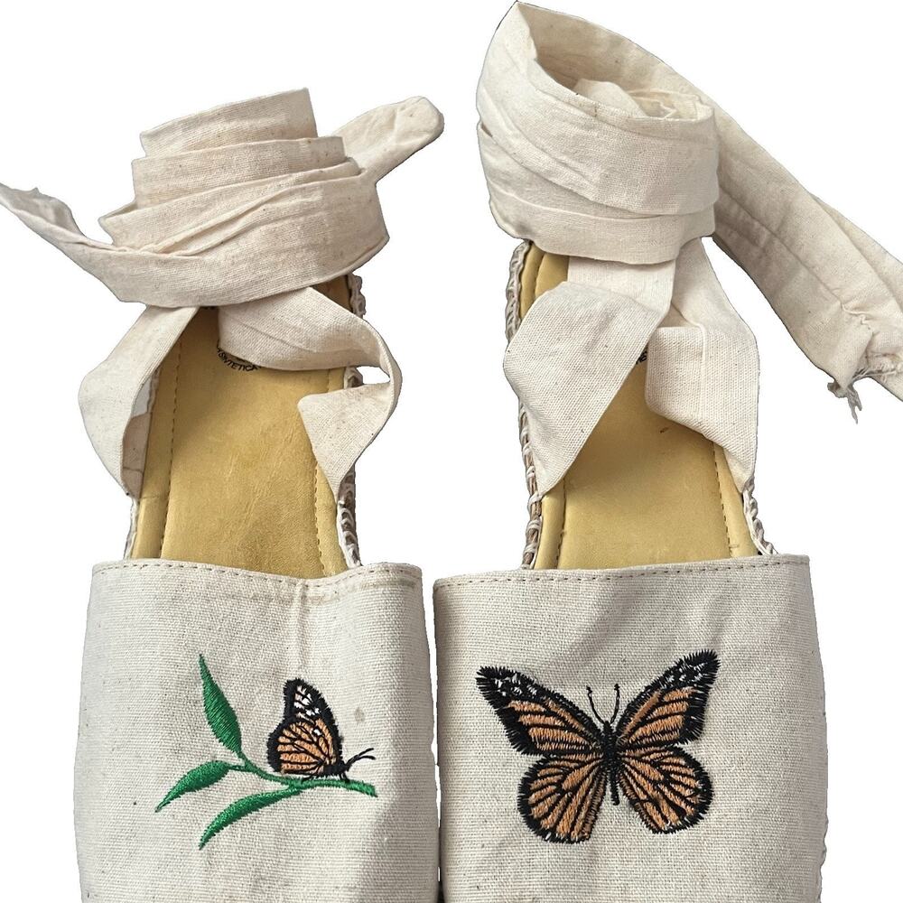 Mexican Huaraches Espadrilles Butterfly Embroidery MEX 5 US 8 Karla Cambustion - Picture 5 of 12